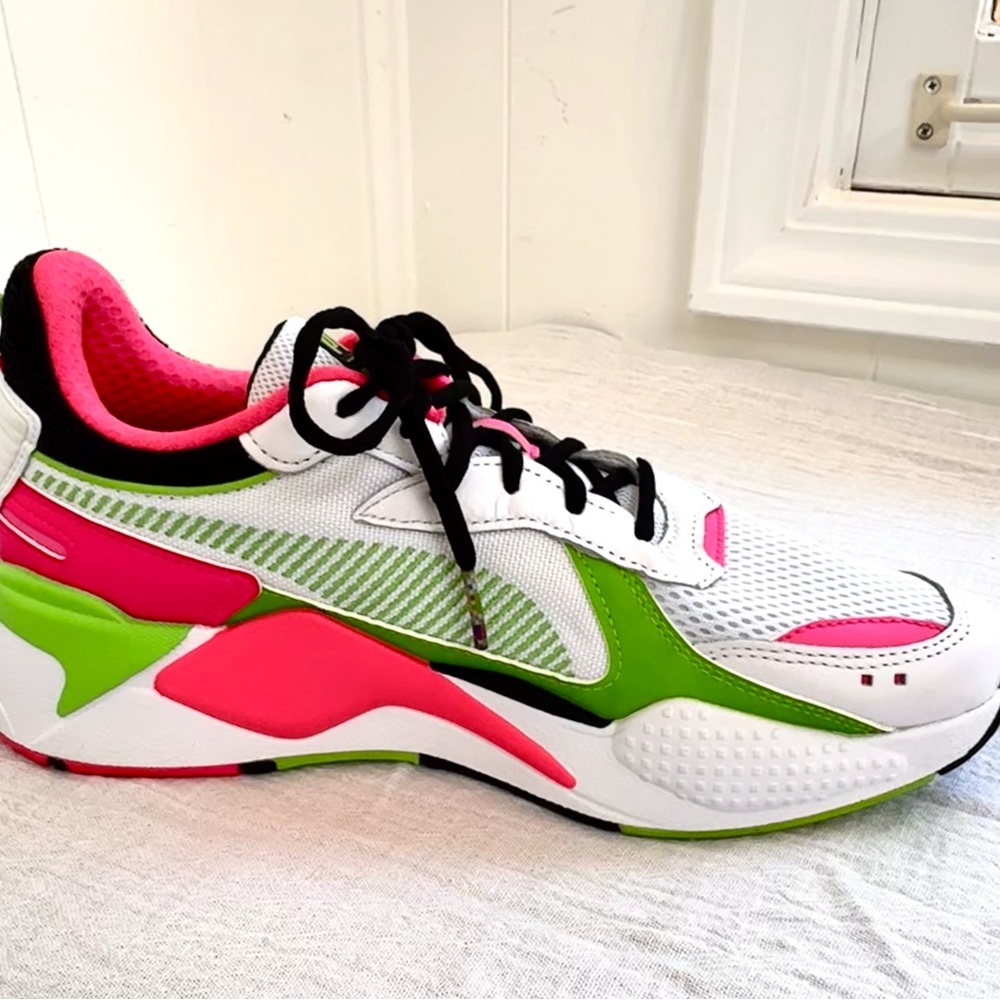 PUMA MTV x RS-X Tracks Bold 80s style 370408-01 8 EUC Neon Pink Green Pumas - Picture 5 of 14